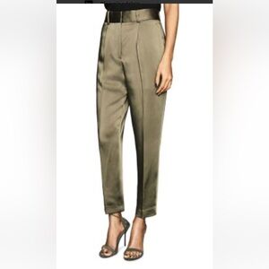 Reiss Olive Satin High-Waist Tapered Dress Trousers